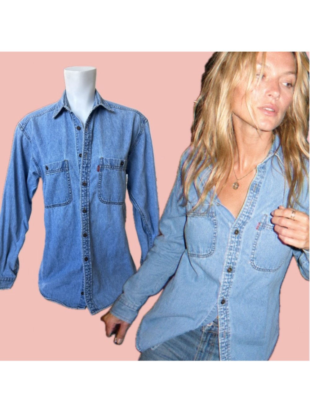 Levi’s Vintage Light Wash Denim Button Up Shirt Made in USA Size S
